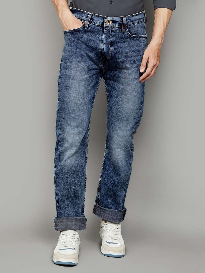 men washed mid rise slim fit jeans