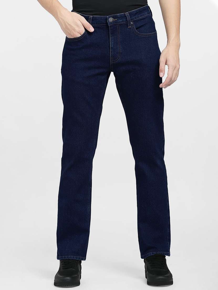 men solid mid rise straight jeans