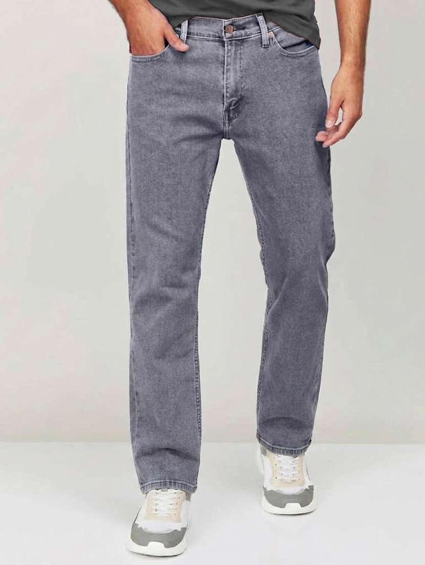 men washed mid rise straight jeans