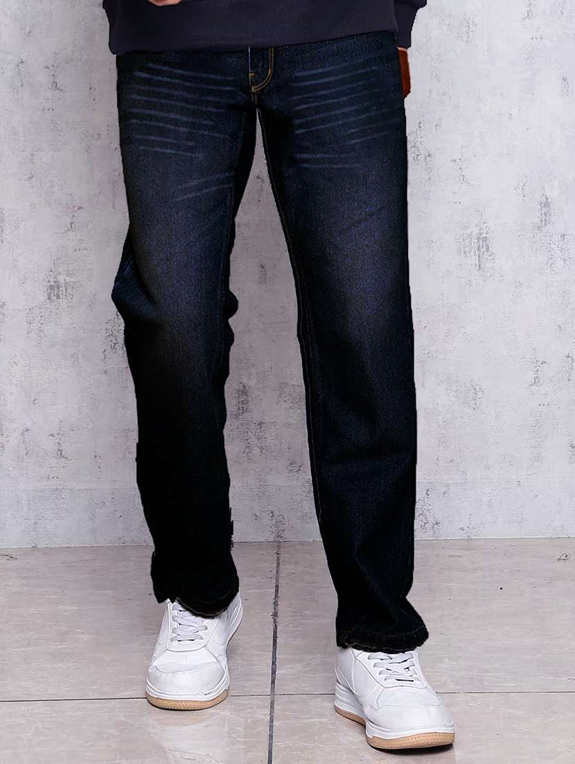men washed mid rise straight jeans