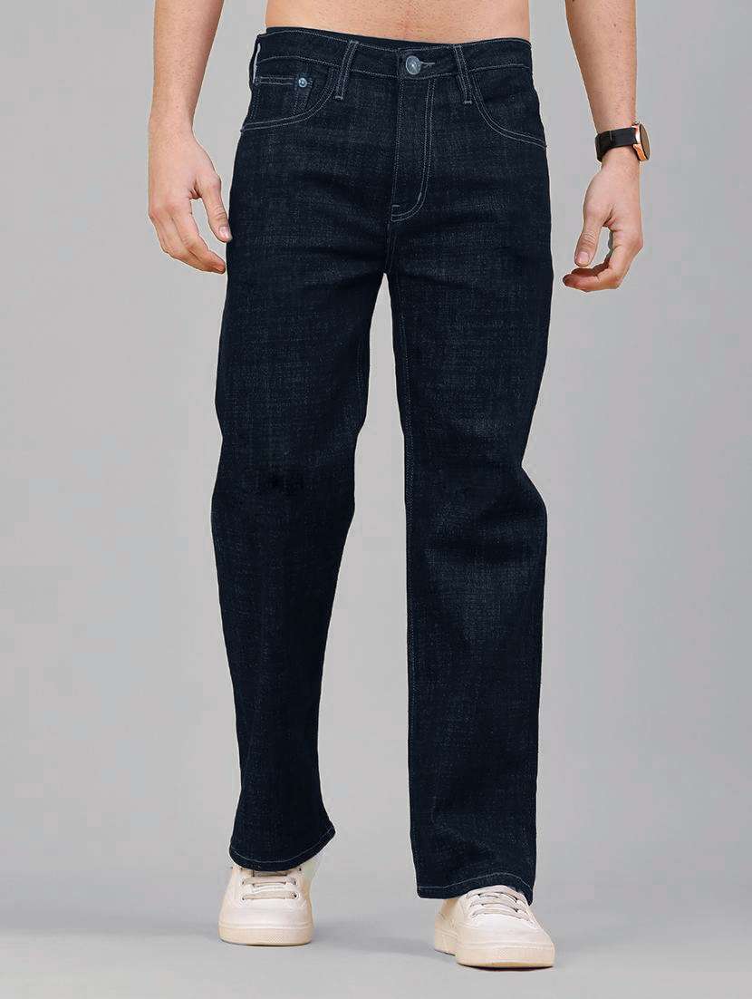 men solid mid rise straight jeans