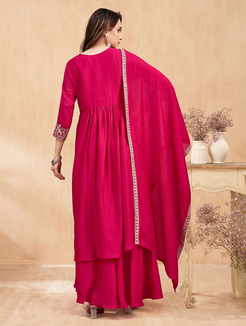 women embroidered three quarter sleeves kurta palazzo set with dupatta - 22577424 -  Standard Image - 3