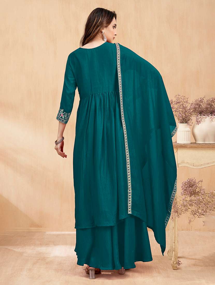 women embroidered three quarter sleeves kurta palazzo set with dupatta - 22577427 -  Standard Image - 3