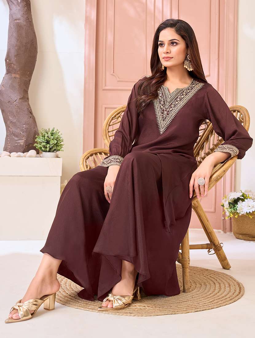 women embroidered long sleeves kurta palazzo set - 22577432 -  Standard Image - 5