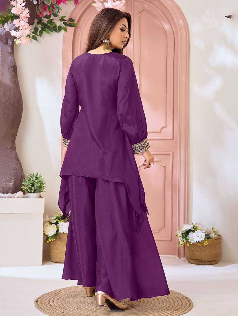 women embroidered long sleeves kurta palazzo set - 22577436 -  Standard Image - 3