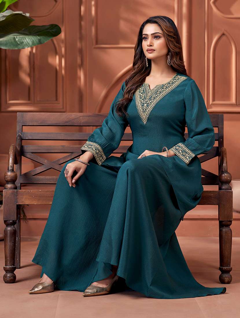 women embroidered long sleeves kurta palazzo set - 22577437 -  Standard Image - 5