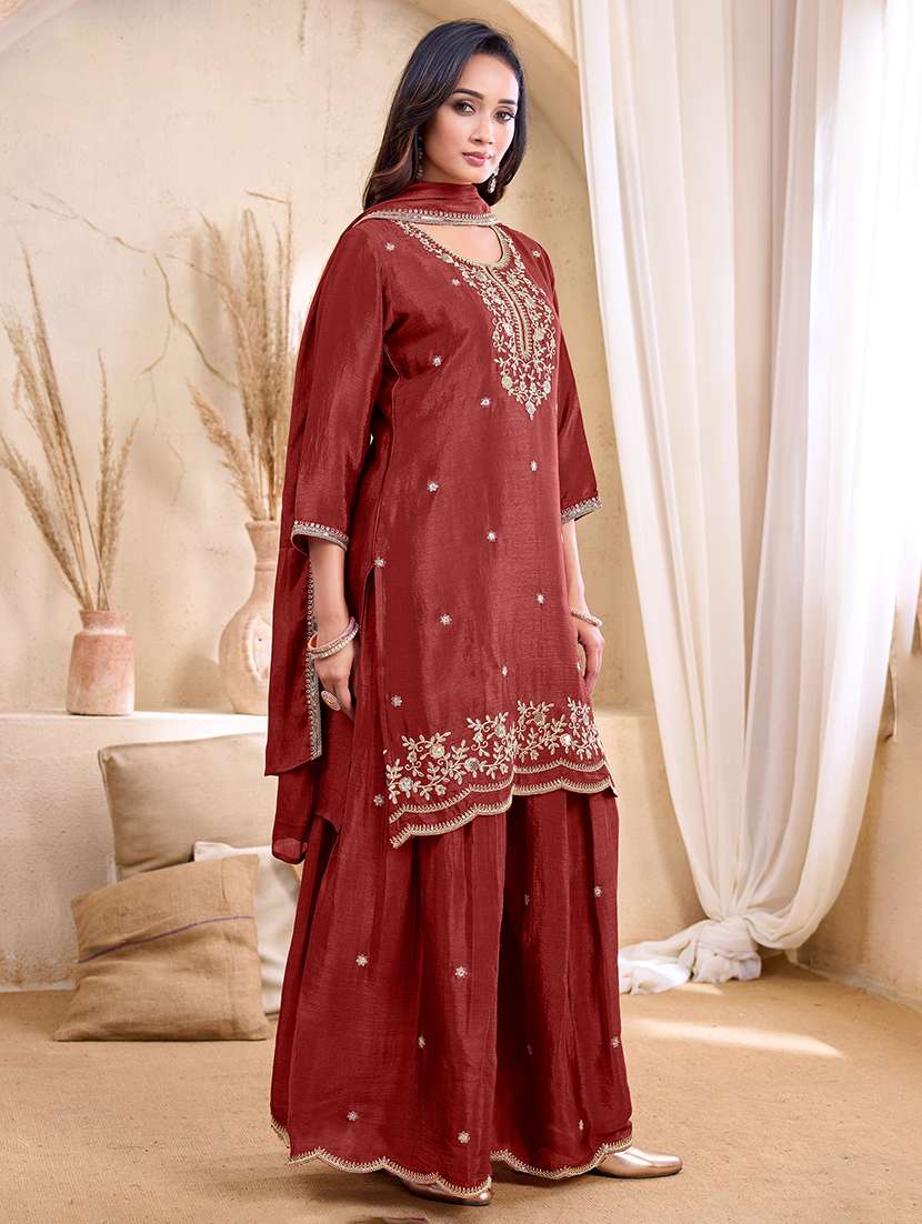 women embroidered three quarter sleeves kurta palazzo set with dupatta - 22577454 -  Standard Image - 3