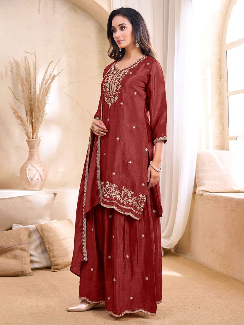 women embroidered three quarter sleeves kurta palazzo set with dupatta - 22577454 -  Standard Image - 5