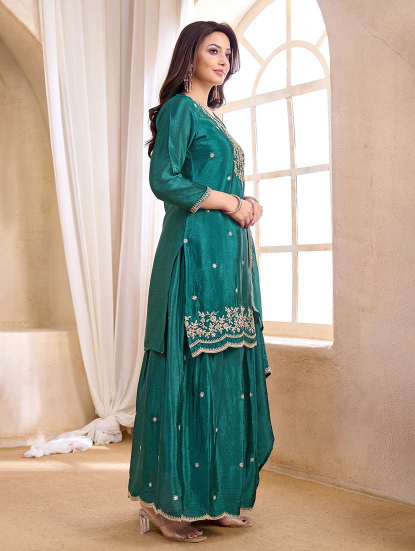 women embroidered three quarter sleeves kurta palazzo set with dupatta - 22577455 -  Standard Image - 3