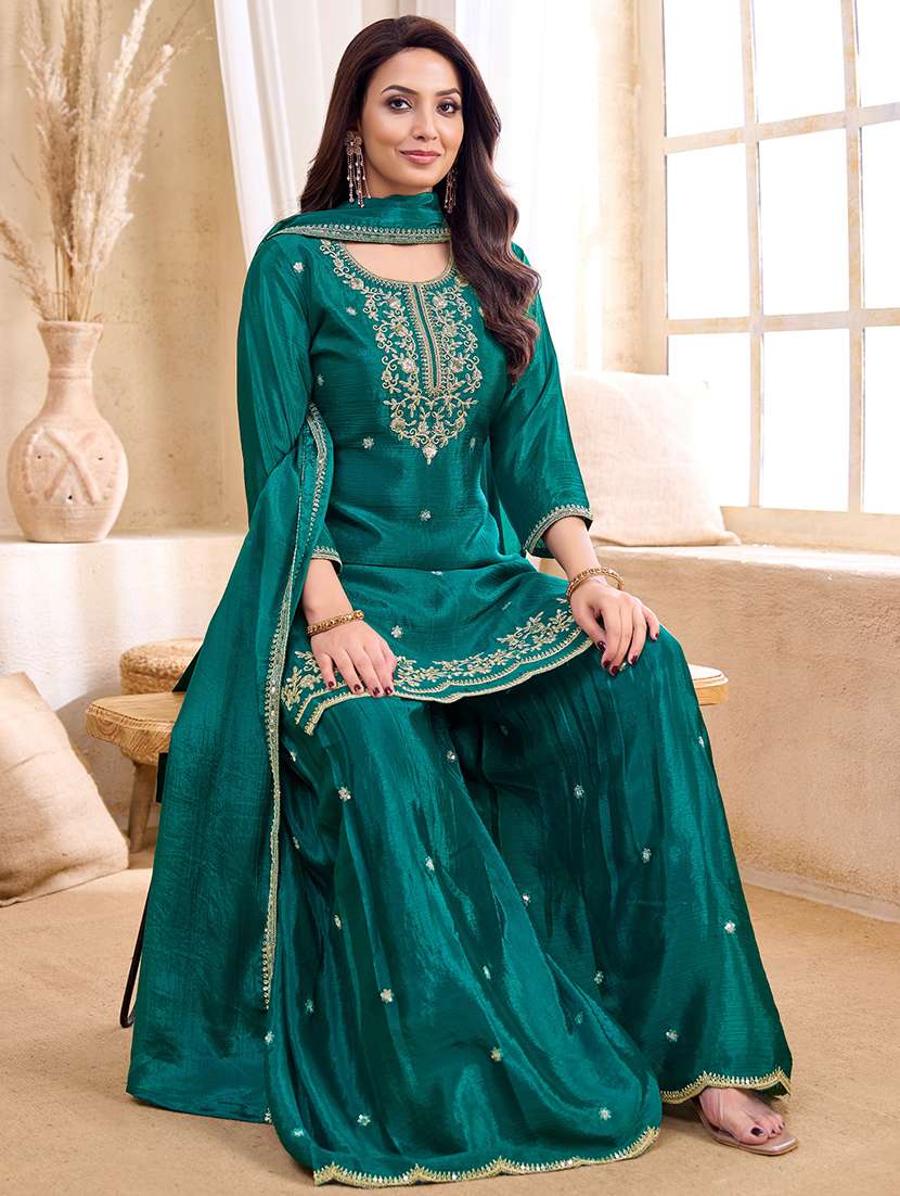 women embroidered three quarter sleeves kurta palazzo set with dupatta - 22577455 -  Standard Image - 5