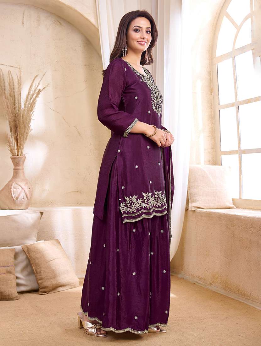 women embroidered three quarter sleeves kurta palazzo set with dupatta - 22577456 -  Standard Image - 5