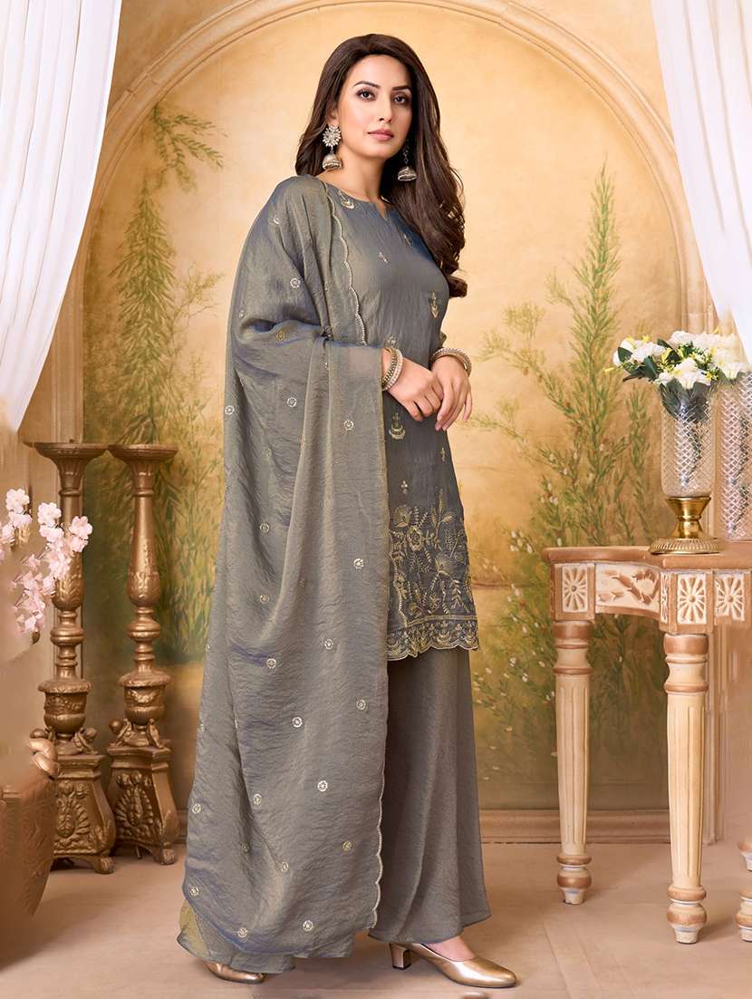 women embroidered three quarter sleeves kurta palazzo set with dupatta - 22577457 -  Standard Image - 5