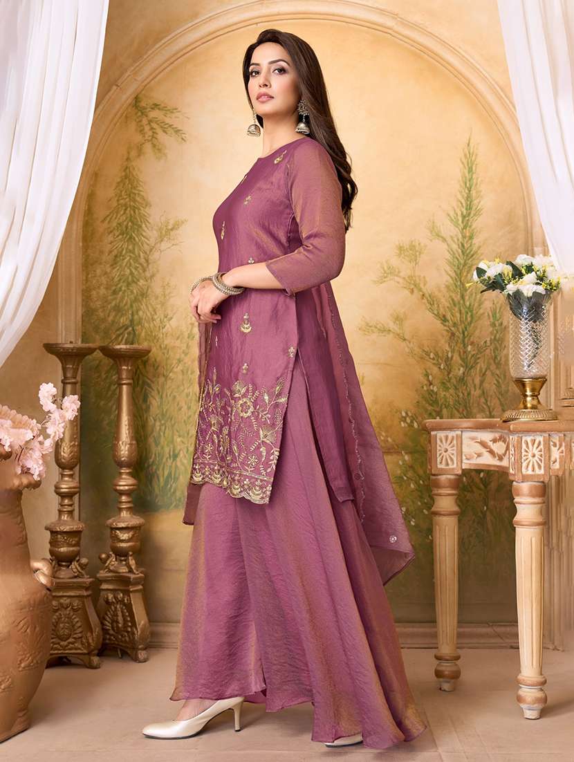 women embroidered three quarter sleeves kurta palazzo set with dupatta - 22577458 -  Standard Image - 3