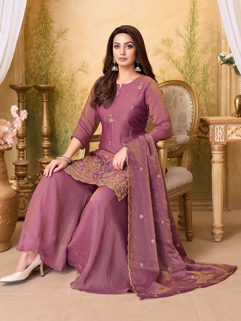 women embroidered three quarter sleeves kurta palazzo set with dupatta - 22577458 -  Standard Image - 5