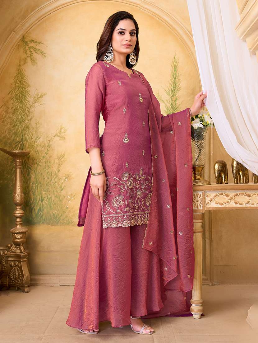 women embroidered three quarter sleeves kurta palazzo set with dupatta - 22577459 -  Standard Image - 3