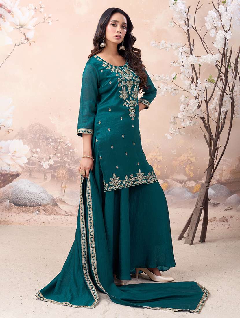 women embroidered three quarter sleeves kurta palazzo set with dupatta - 22577471 -  Standard Image - 3