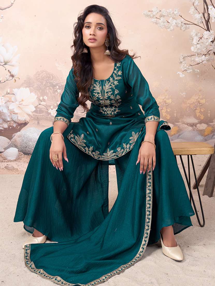 women embroidered three quarter sleeves kurta palazzo set with dupatta - 22577471 -  Standard Image - 5