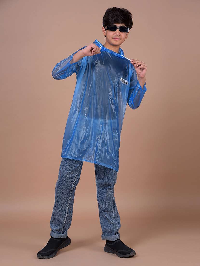 kids solid long sleeves hooded raincoat