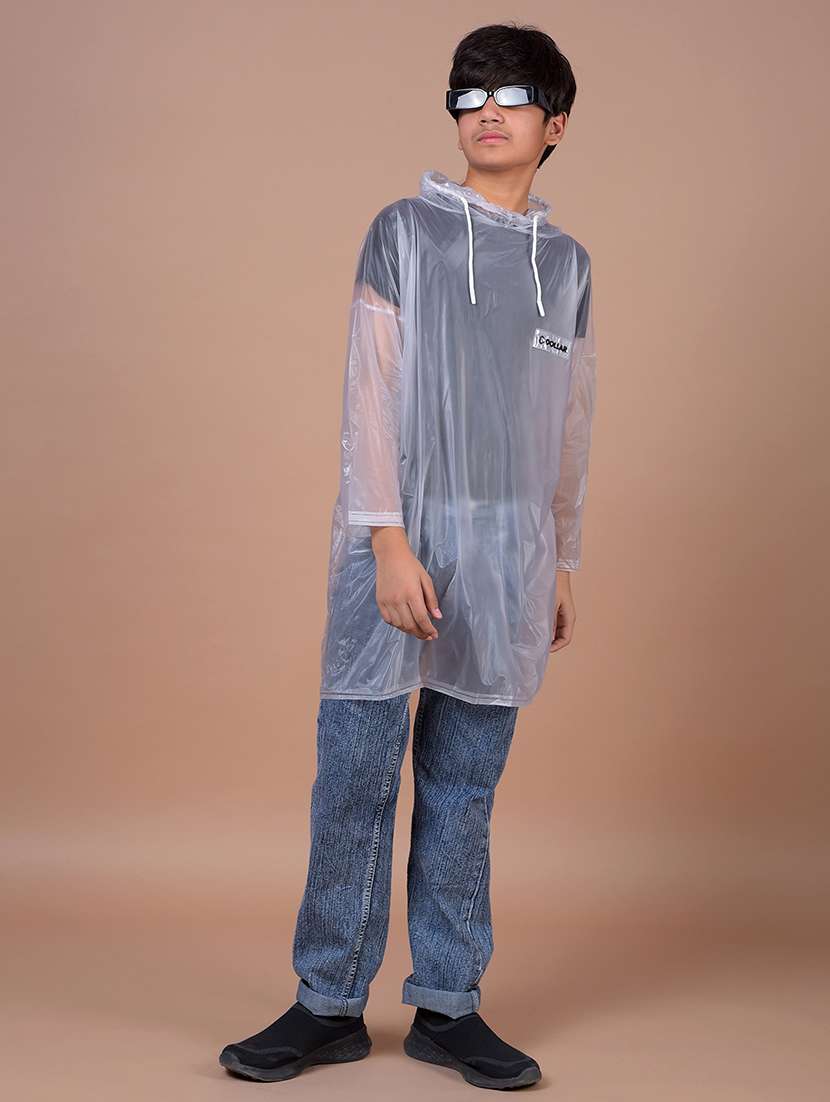 kids solid long sleeves hooded raincoat