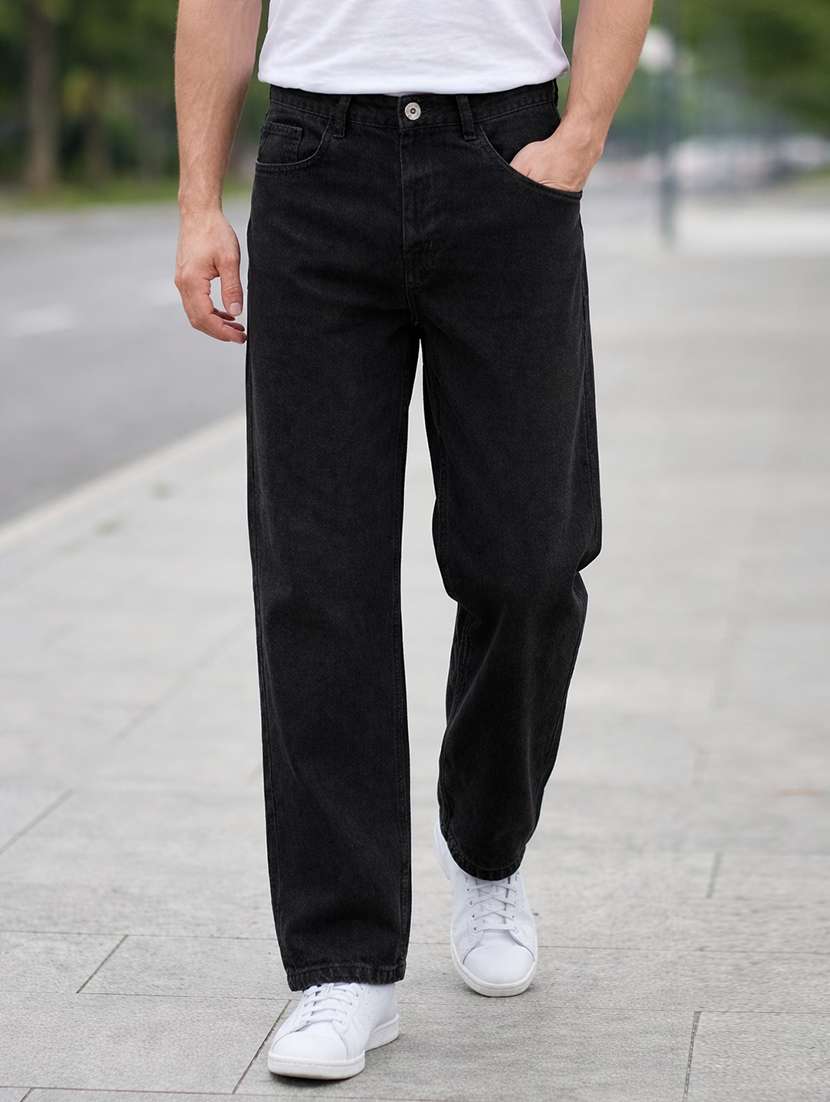 men solid mid rise straight jeans