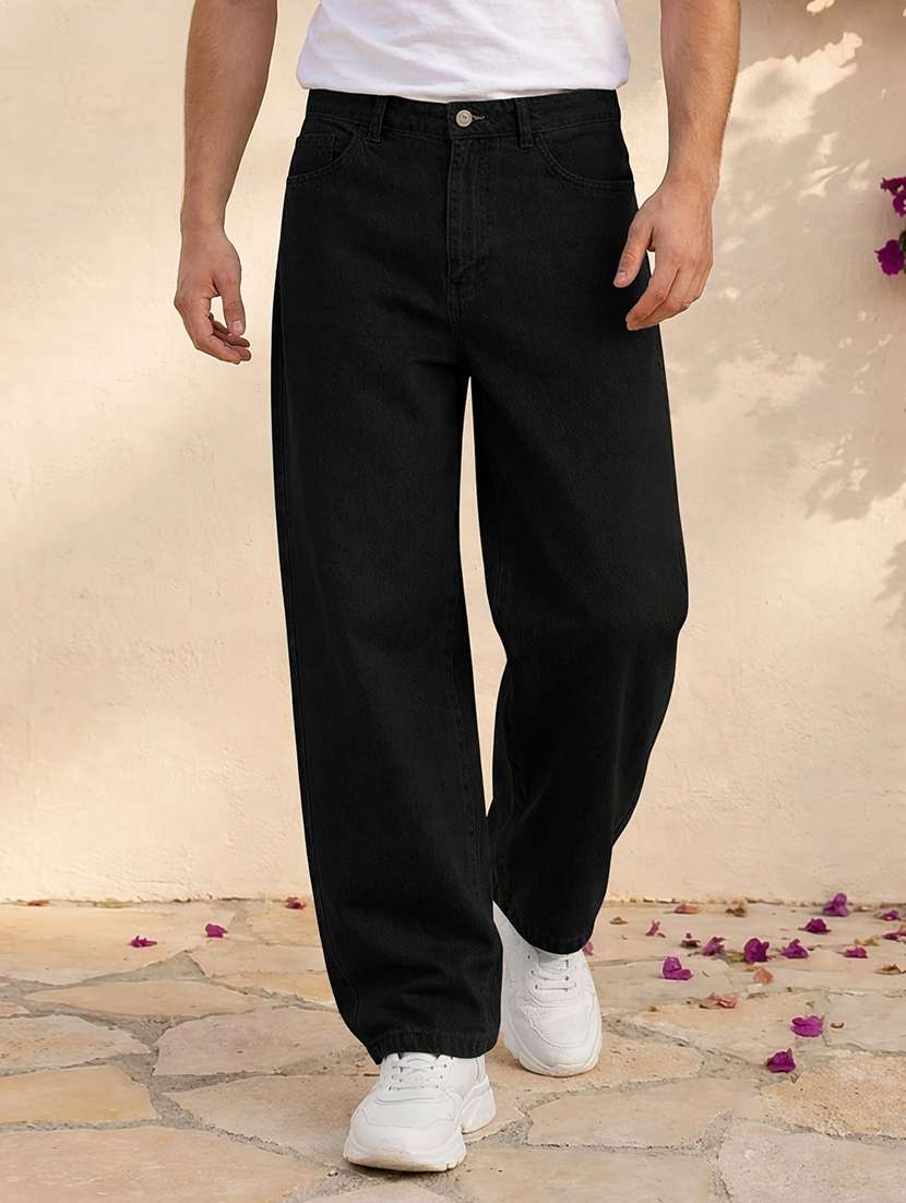men solid mid rise straight jeans