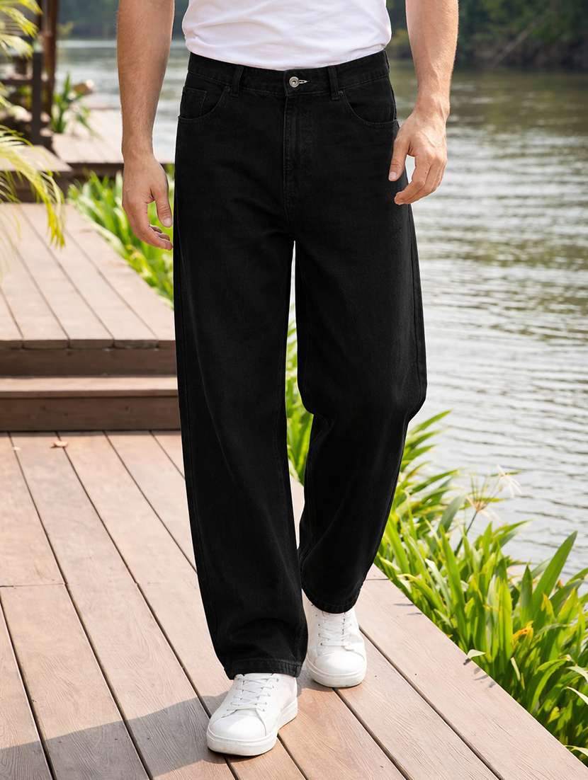 men solid mid rise straight jeans