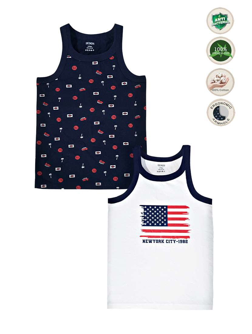 boys pack of 2 printed regular fit vest