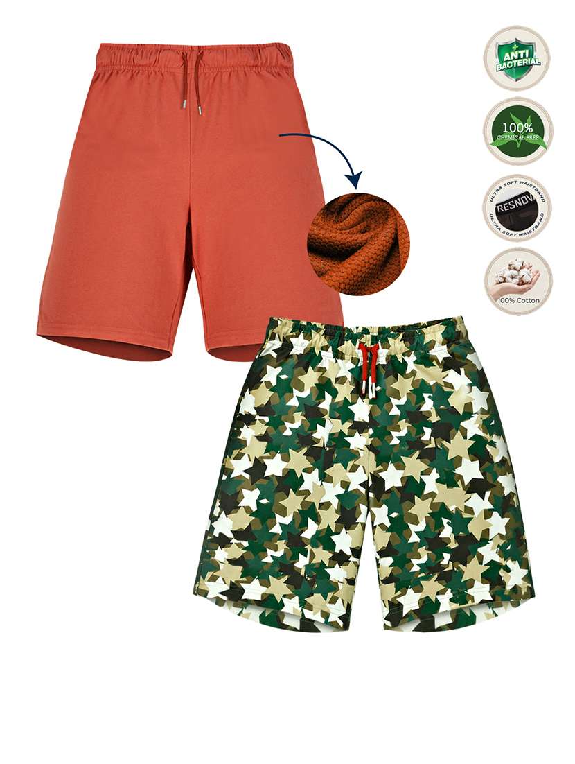 boys pack of 2 printed mid rise shorts