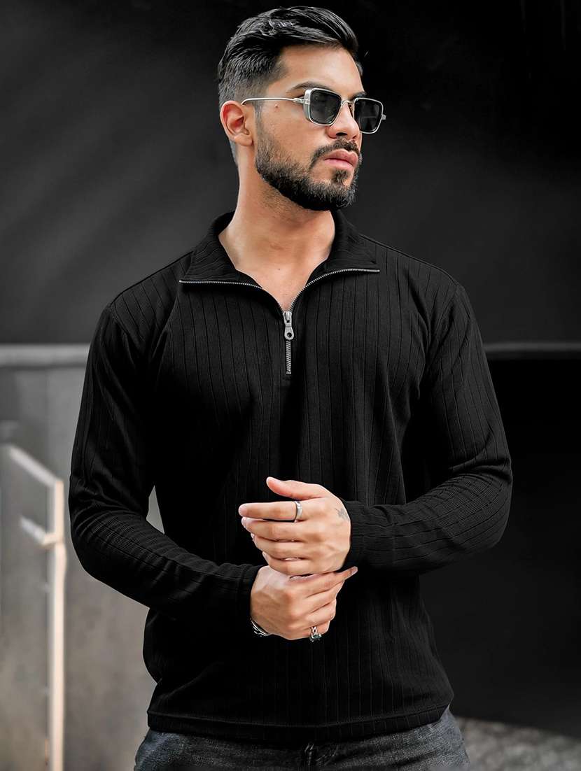 men textured long sleeves polo t-shirt