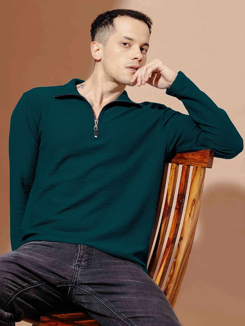 men textured long sleeves polo t-shirt