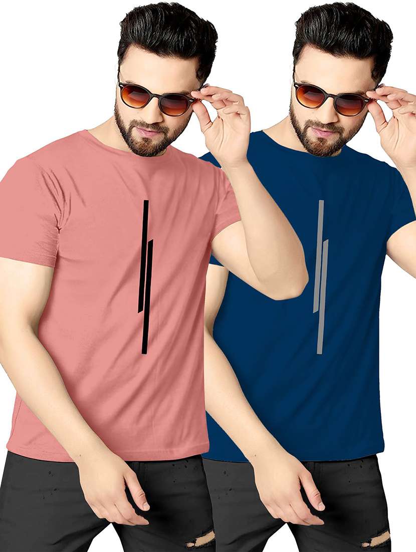 men pack of 2 printed short sleeves regular fit t-shirt