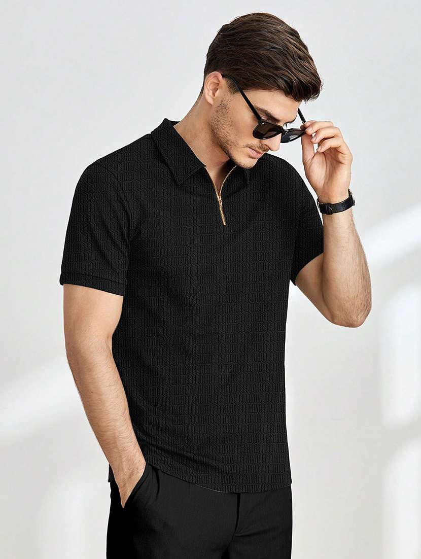 men textured short sleeves polo t-shirt