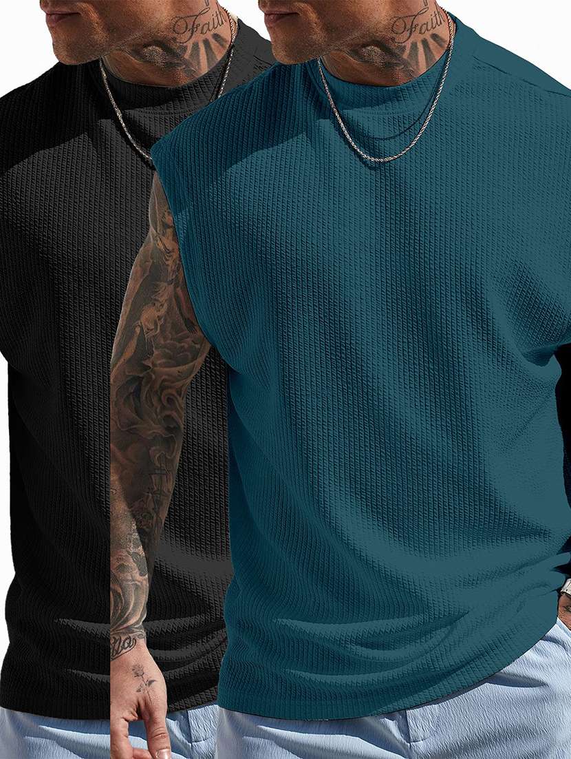 men pack of 2 textured sleeveless oversized t-shirt - 22577721 -  Standard Image - 3