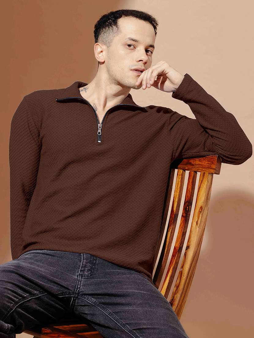 men textured long sleeves polo t-shirt
