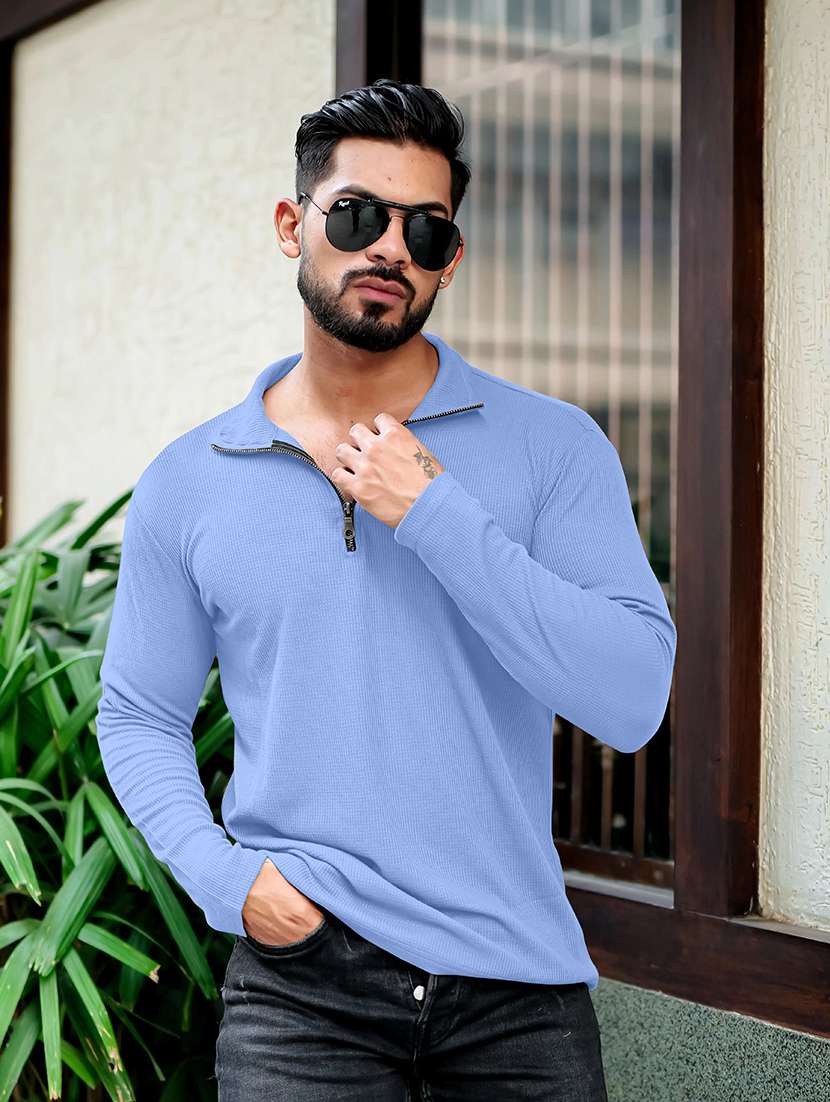men textured long sleeves polo t-shirt