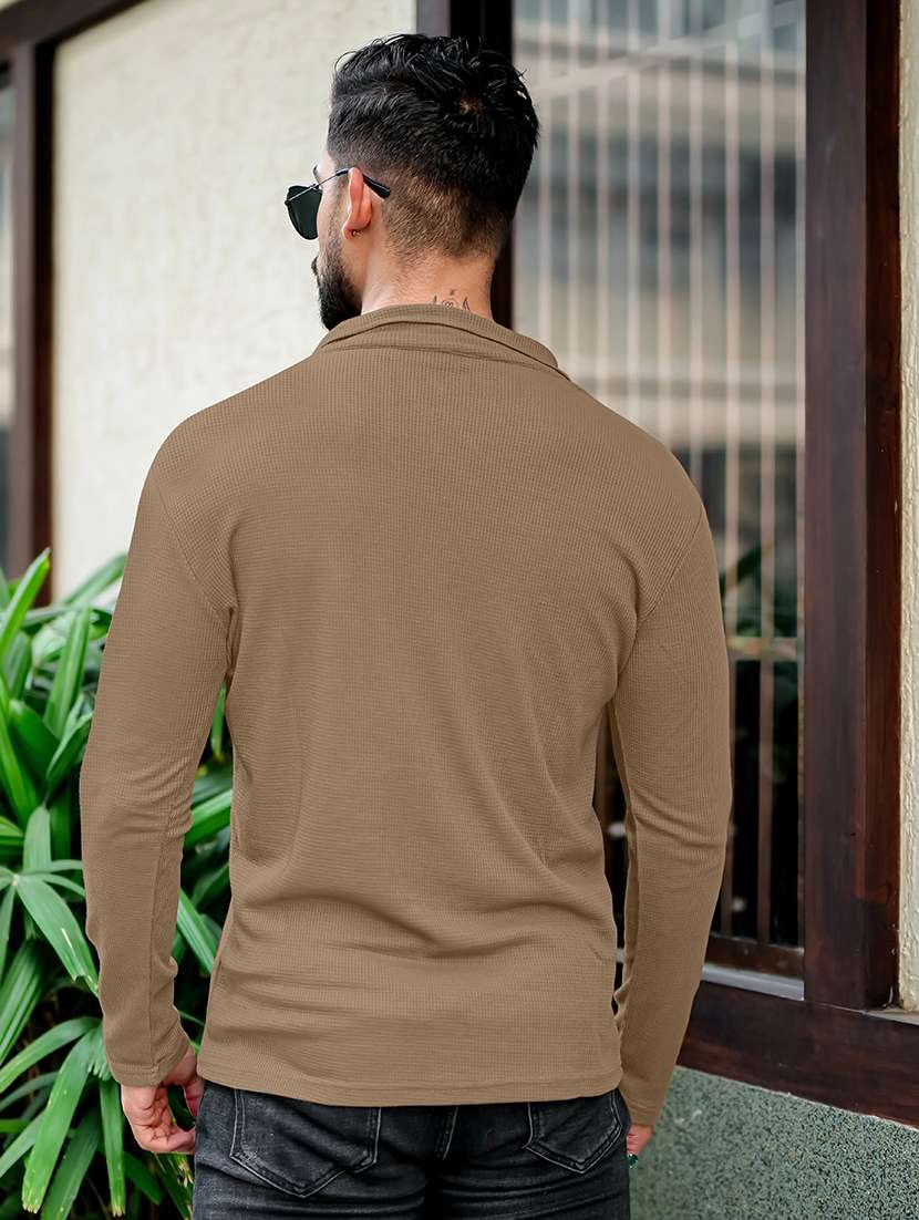 men textured long sleeves polo t-shirt - 22577799 -  Standard Image - 3