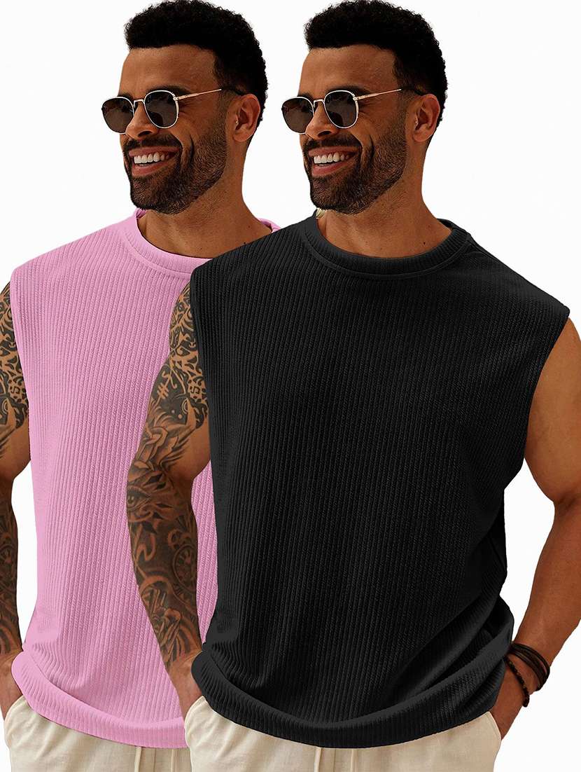 men pack of 2 textured sleeves oversized t-shirt