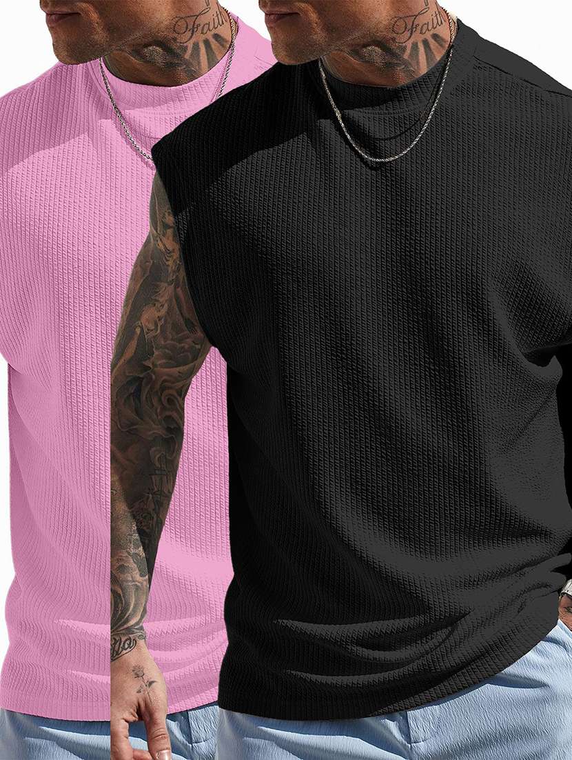 Men Pack Of 2 Textured Sleeves Oversized T-shirt - 22577861 -  Standard Image - 3