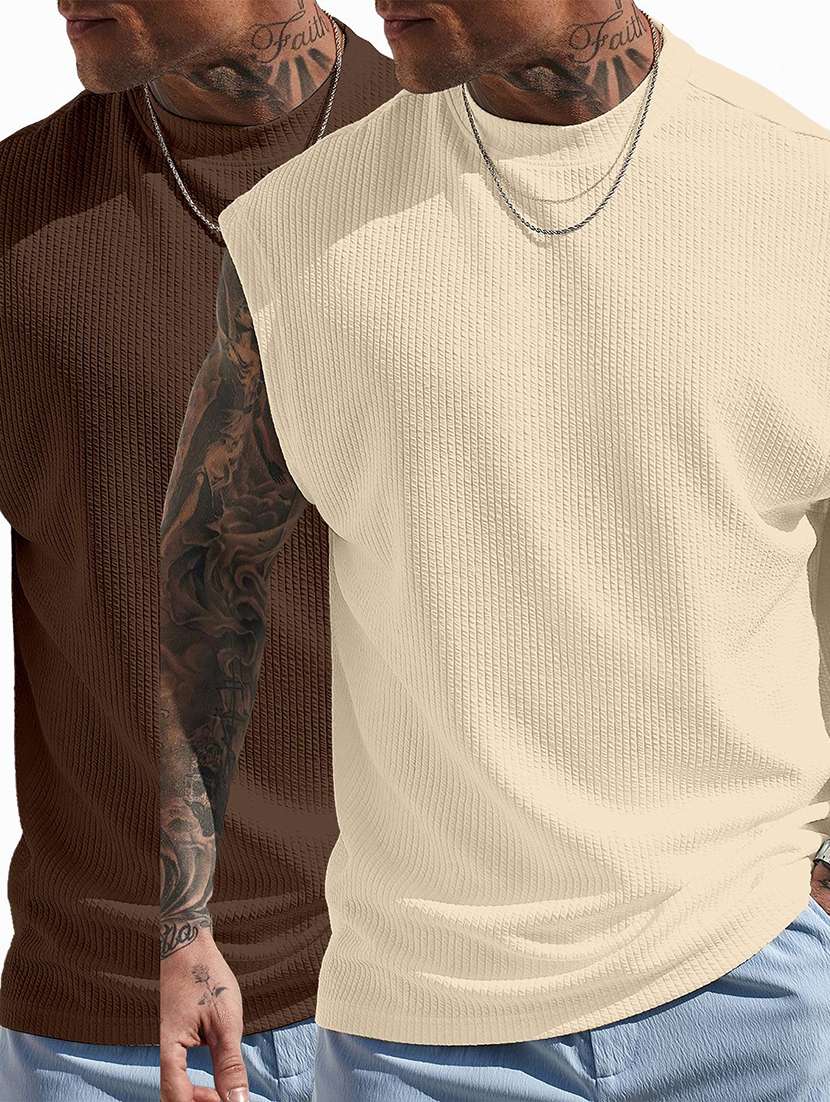men pack of 2 textured sleeveless oversized t-shirt - 22577878 -  Standard Image - 3