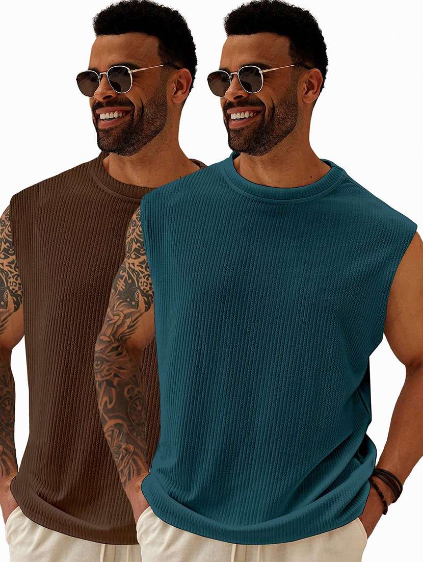 men textured sleeveless oversized t-shirt