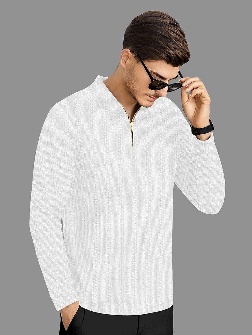 men textured long sleeves polo t-shirt