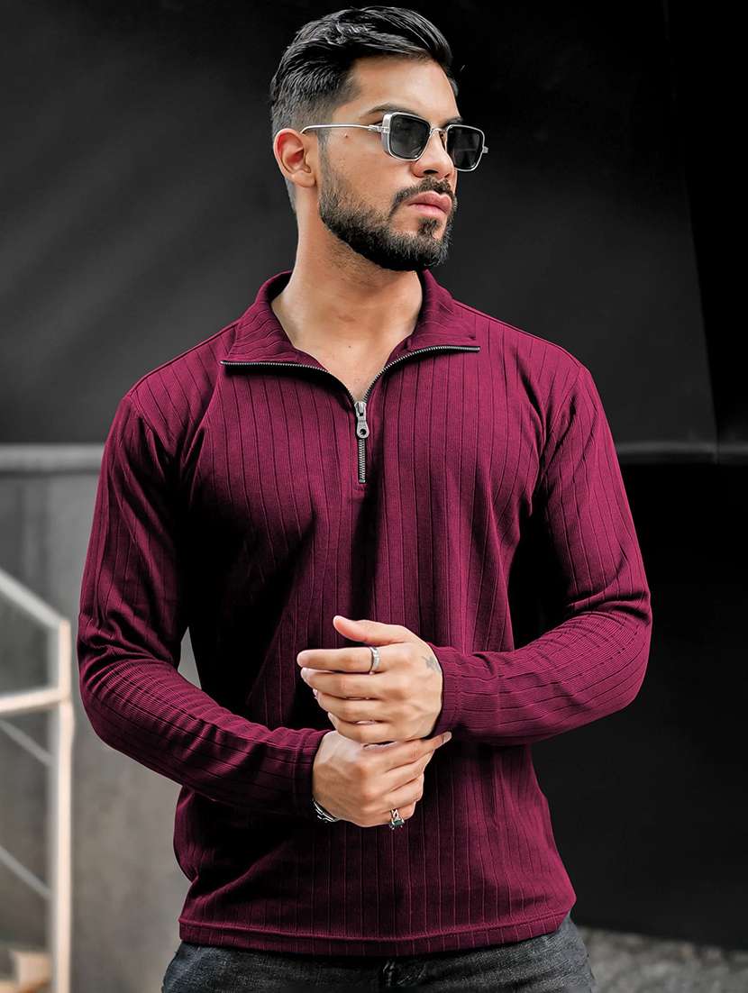men textured long sleeves polo t-shirt