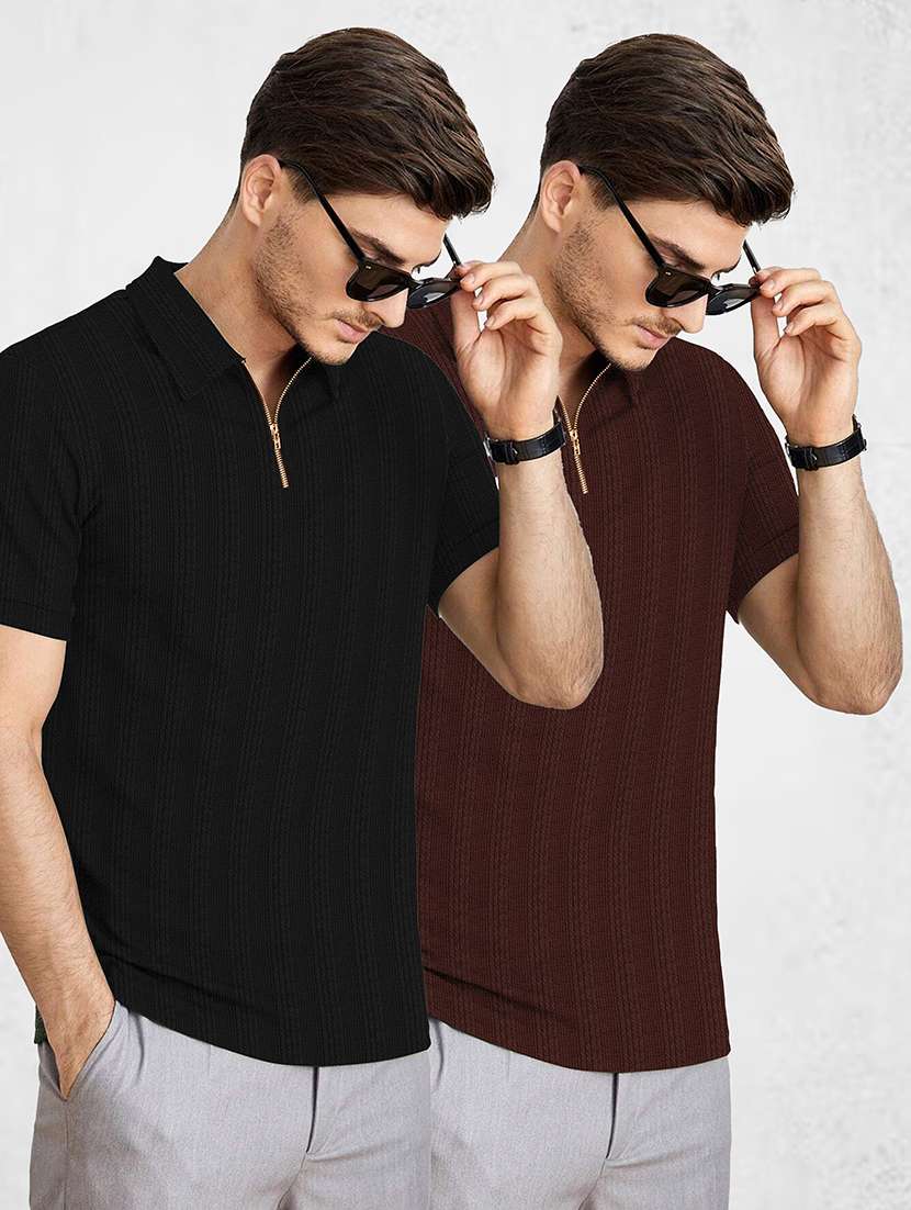men pack of 2 textured short sleeves polo t-shirt