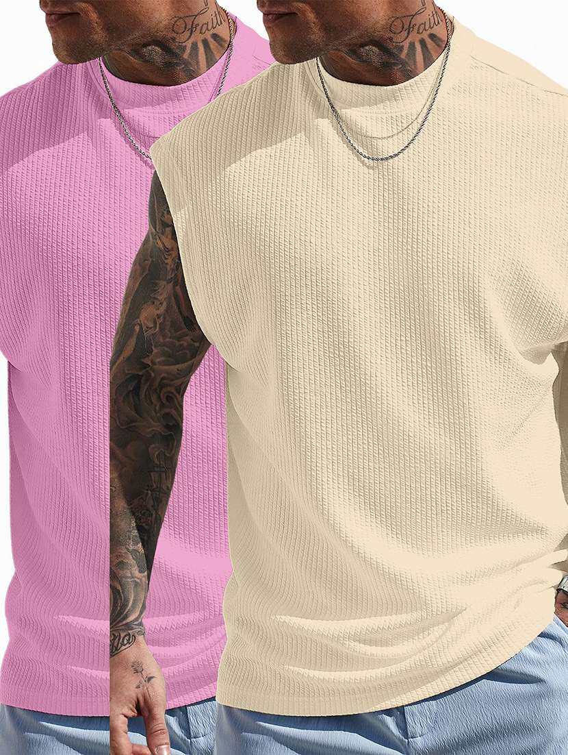 men pack of 2 textured sleeveless oversized t-shirt - 22578126 -  Standard Image - 3