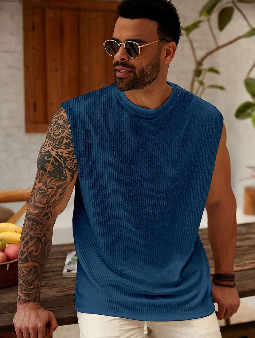 men textured sleeveless oversized t-shirt