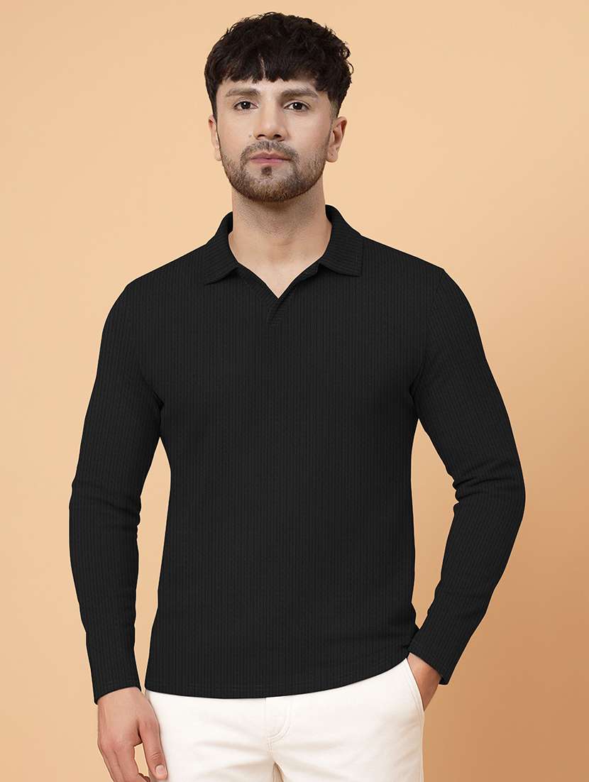 men textured long sleeves polo t-shirt