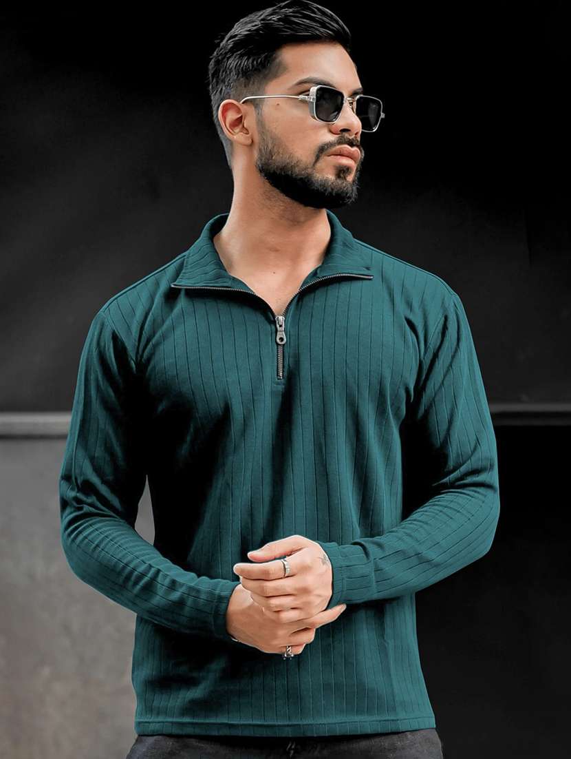 men textured long sleeves polo t-shirt
