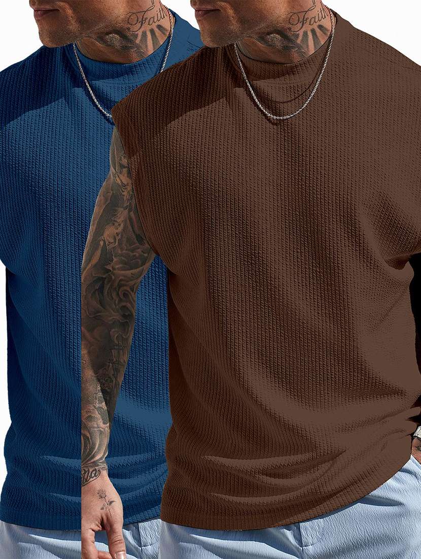 men pack of 2 textured sleeveless oversized t-shirt - 22578327 -  Standard Image - 3
