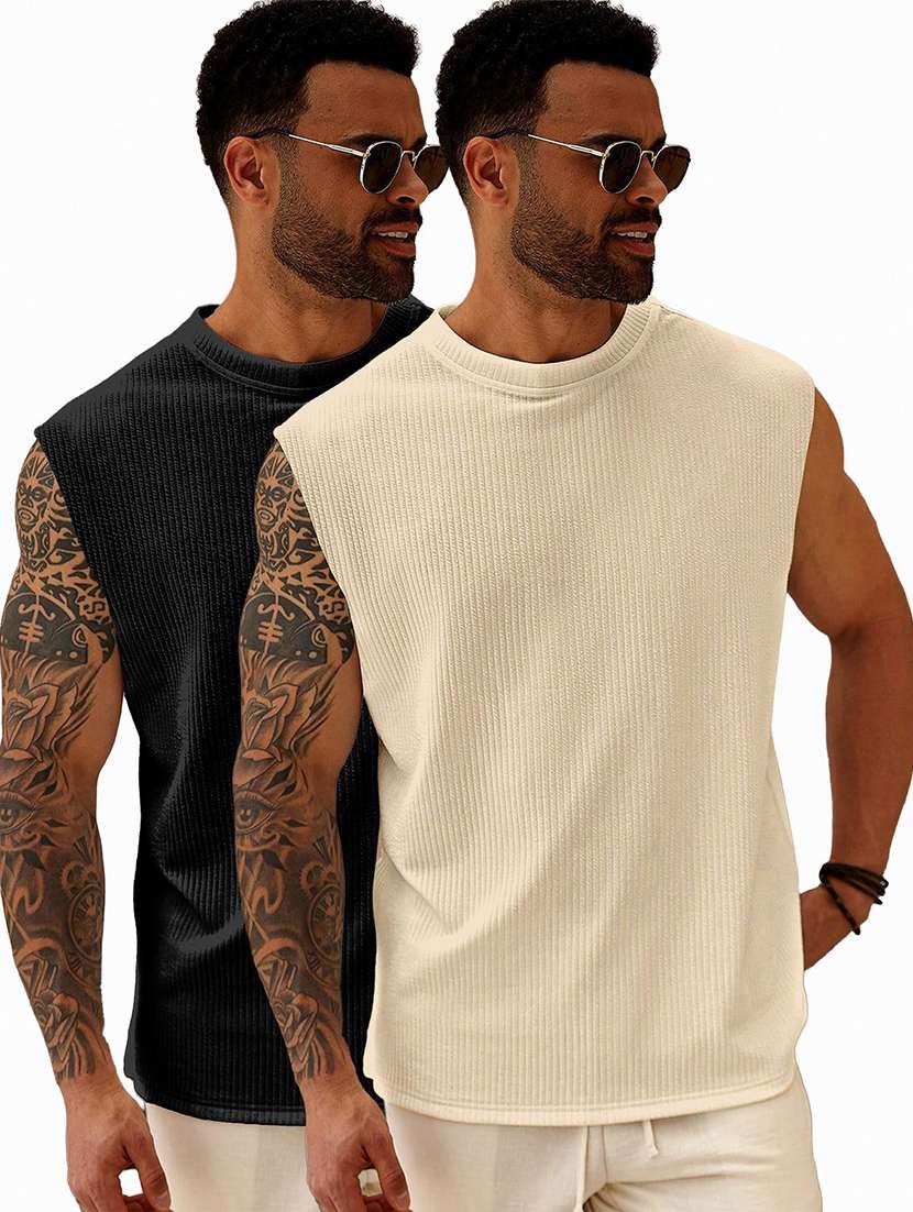men textured sleeveless oversized t-shirt