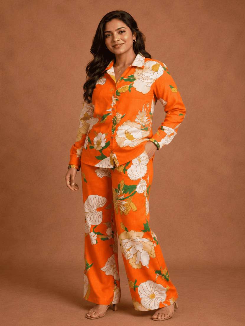women printed long sleeves ethnic co-ord set
